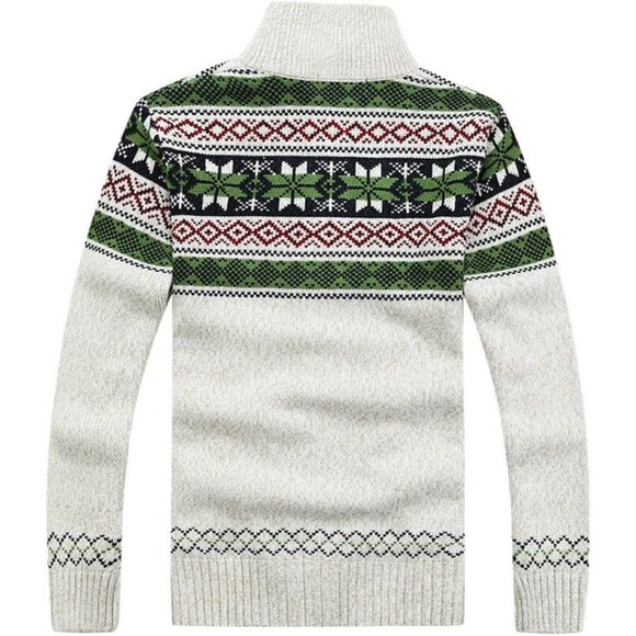 Men's Cardigan Sweaters Stand Collar Cable Thick Knitted Full Zip Sweater - Picture 2 of 7